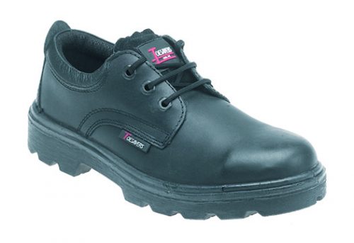TOESAVERS Black Leather 3 Eyelet Safety Shoe with Dual Density Sole & Midsole (larger sizes)