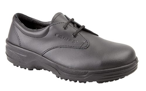 TOESAVERS Ladies Cofra Black Leather Lace Safety Shoe with Dual Density PU Sole
