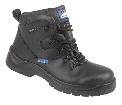 HIMALAYAN Black Leather HyGrip "Waterproof" Safety Boot with Metal FreeToe/Midsole Pu Outsole
