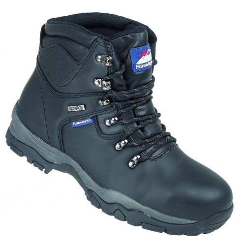 HIMALAYAN Black Leather Fully Waterproof Safety Boot with Rubber Sole & Midsole