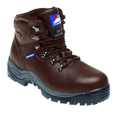 HIMALAYAN Brown Leather Fully Waterproof Safety Boot with Rubber Sole & Midsole