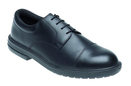 TOESAVERS Black Leather Formal Safety Shoe with Dual Density Sole & Midsole