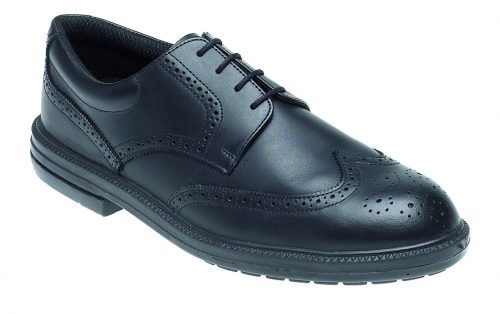 TOESAVERS Black Leather Brogue Safety Shoe with Dual Density Sole & Midsole