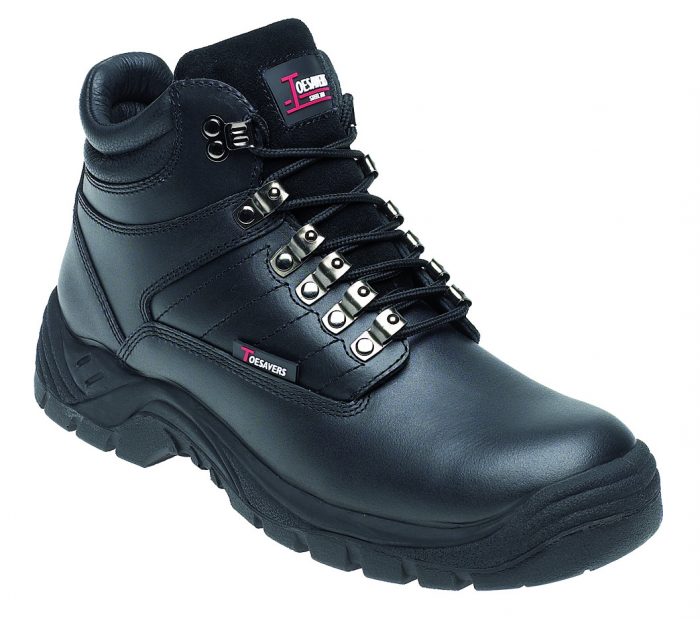 TOESAVERS Black Leather Safety Boot with Dual Density Sole & Midsole