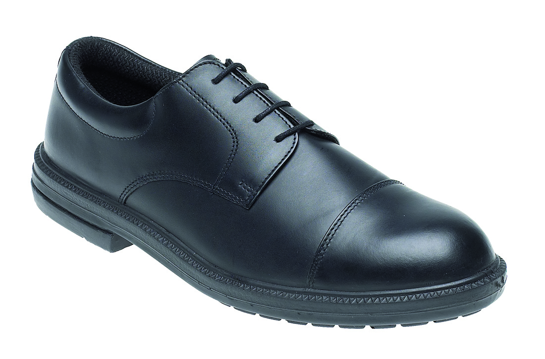 TOESAVERS Black Leather Formal Safety Shoe with Dual Density Sole ...